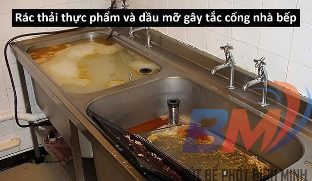 Rác thực phẩm và dầu mỡ gây tắc cống nhà bếp tại Tuyên Quang