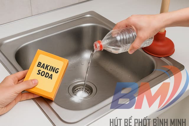 Mẹo thông cống nghẹt tại nhà bằng baking soda và pit-tông