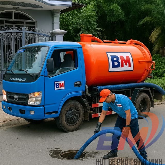 Xe hút bể phốt Bình Minh hoạt động tại quận Ninh Kiều, Cần Thơ.