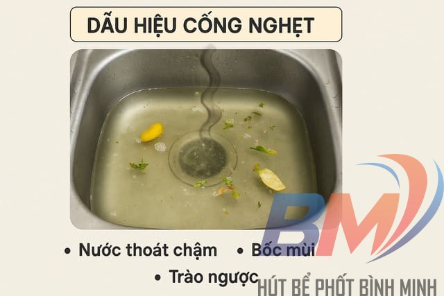 Dấu hiệu cống nghẹt tại nhà như nước thoát chậm, bốc mùi, trào ngược