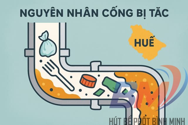 Nguyên nhân gây tắc cống tại Huế do rác, dầu mỡ và hạ tầng cũ.