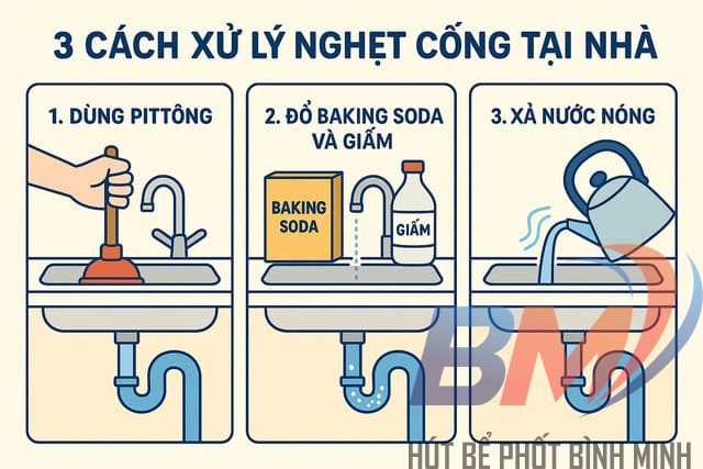 Cách xử lý cống nghẹt tạm thời bằng pittong và baking soda
