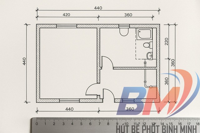 Bản vẽ bể phốt 2 ngăn cho nhà dân diện tích nhỏ