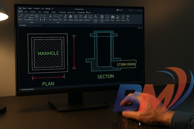 File CAD và PDF bản vẽ hố ga thoát nước thải tiêu chuẩn, giao diện AutoCAD