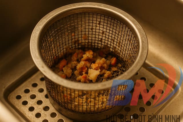 Ngăn lọc rác đầu tiên giúp giữ lại thức ăn thừa, hạn chế tắc nghẽn.