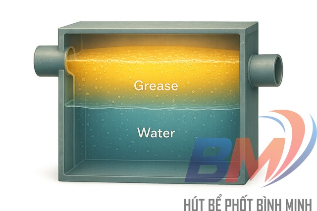 Nguyên lý phân tầng: mỡ nổi lên mặt nước, phần nước sạch nằm dưới.