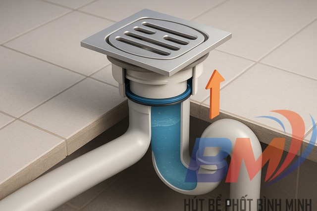 P-trap giữ một lớp nước để chặn mùi từ đường ống thoát.