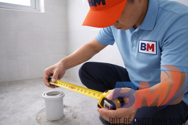 Đo từ tường hoàn thiện để tránh lắp bồn cầu lệch.