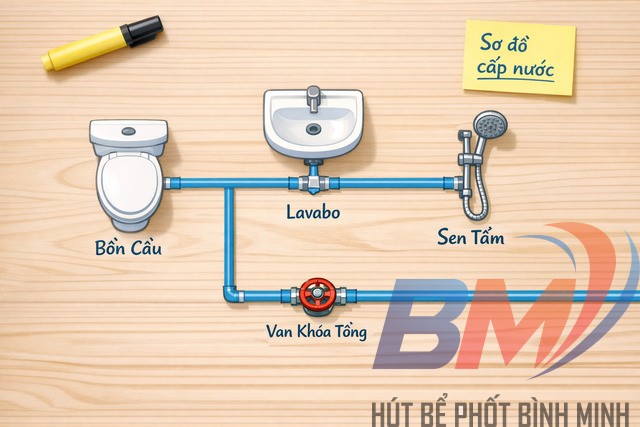 Nhìn sơ đồ cấp nước: biết ngay nước đi tới thiết bị nào.