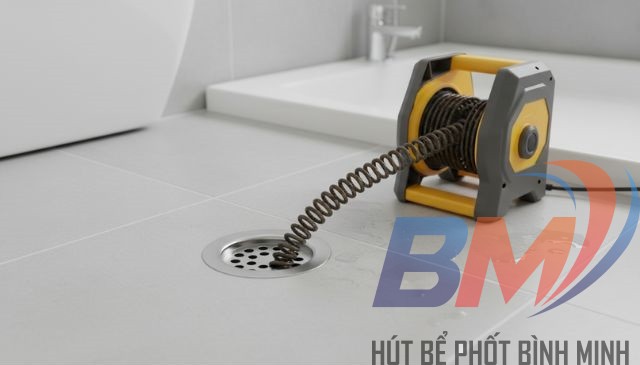 Sử dụng máy thông tắc lò xo đánh tan vữa xi măng kẹt trong ống xí.