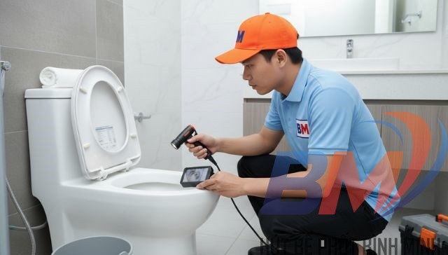 Thợ Hút bể phốt Bình Minh kiểm tra nguyên nhân nhà vệ sinh mới xây có mùi hôi.