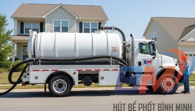 Xe hút bể phốt chân không Bình Minh hỗ trợ xử lý mùi hôi không đục phá